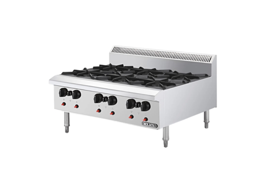Với 6 họng đốt độc lập, thiết bị hỗ trợ chế biến nhiều món cùng lúc, từ đó tiết kiệm thời gian, nhân lực và năng lượng, đáp ứng tốt yêu cầu vận hành trong môi trường bếp công nghiệp cường độ cao.