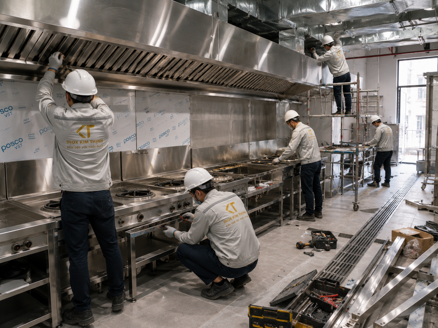 Thi công bếp công nghiệp trọn gói Inox Kim Thịnh