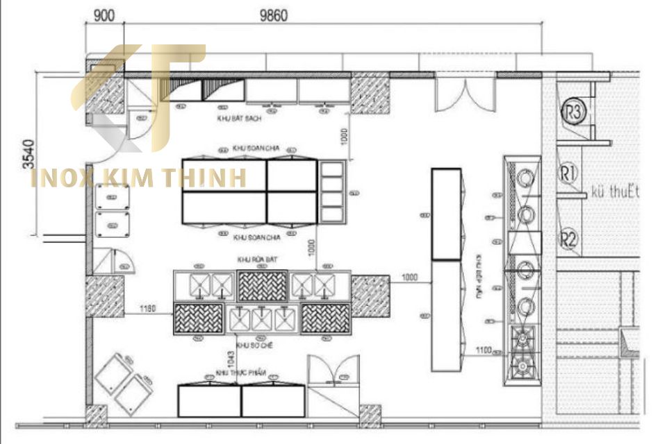 Quy trình bố trí bếp công nghiệp theo nguyên tắc một chiều